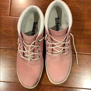 Pink timberland short boots.  Worn twice.